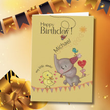 Cartão de Aniversário do Elefante e do Patinho Cap