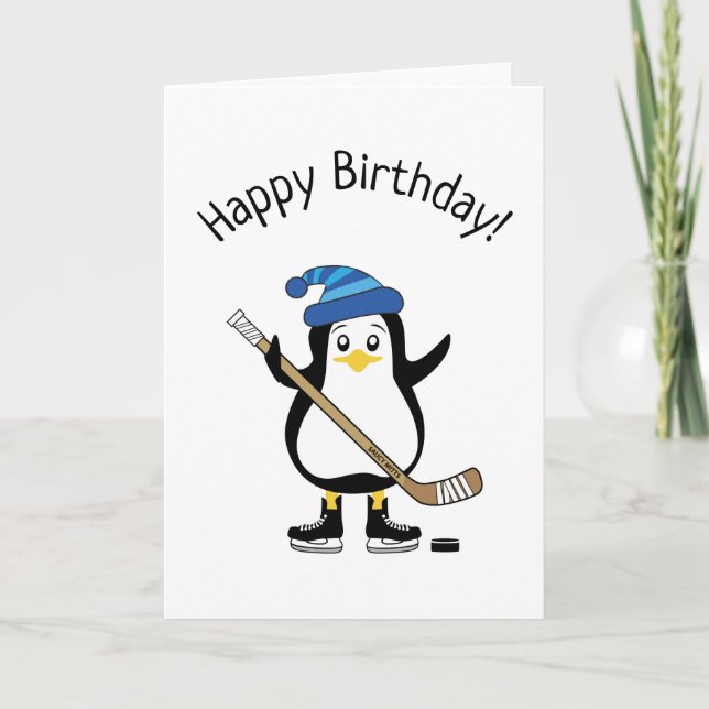 Festividades Cartão de Aniversário do Pinguim de Hóquei (Frente)