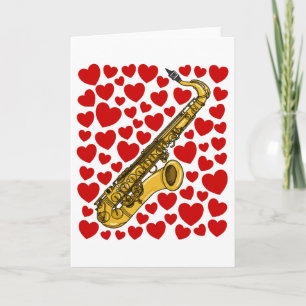 Festividades Cartão de Aniversário do Saxofone com Corações de 