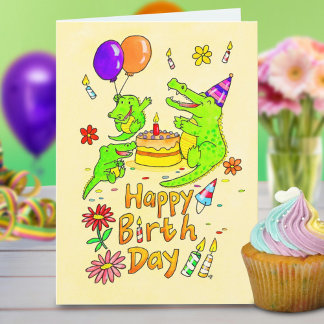 Festividades Cartão de Aniversário Feliz de Crocodilo Bonito