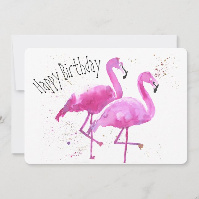 Festividades Cartão de Aniversário Flamingo Flat Whimsical (Frente)