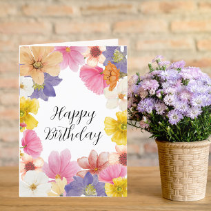Festividades Cartão de Aniversário Floral Bonito Colorido Moder