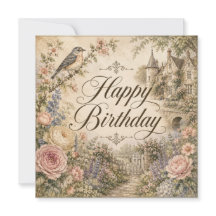 Cartão de Aniversário Floral Vintage