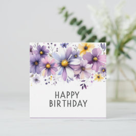 Festividades cartão de aniversário flores roxas feliz aniversár