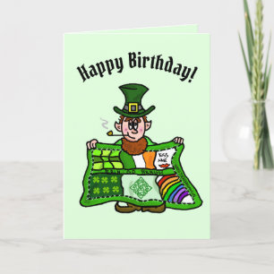 Festividades Cartão de Aniversário Irlandês de Colcha e Leprech