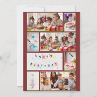 Cartão de Aniversário para Colagem de Fotos - Verm