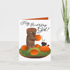 Festividades Cartão de Aniversário Teddy & Kitty em um Campo de
