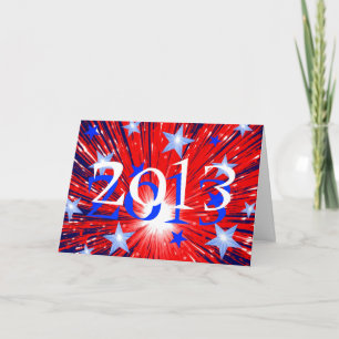 Festividades Cartão de Ano Novo '2013' Azul Branco Vermelho Fir