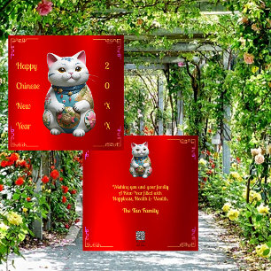 Festividades Cartão de Ano Novo Chinês para Gatos de Fortuna Ve