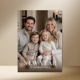 Festividades Cartão de Ano Novo com Foto Minimalista Moderna e