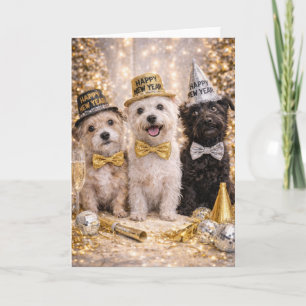 Festividades Cartão de Ano Novo de Cachorro de Raça Mista Trio