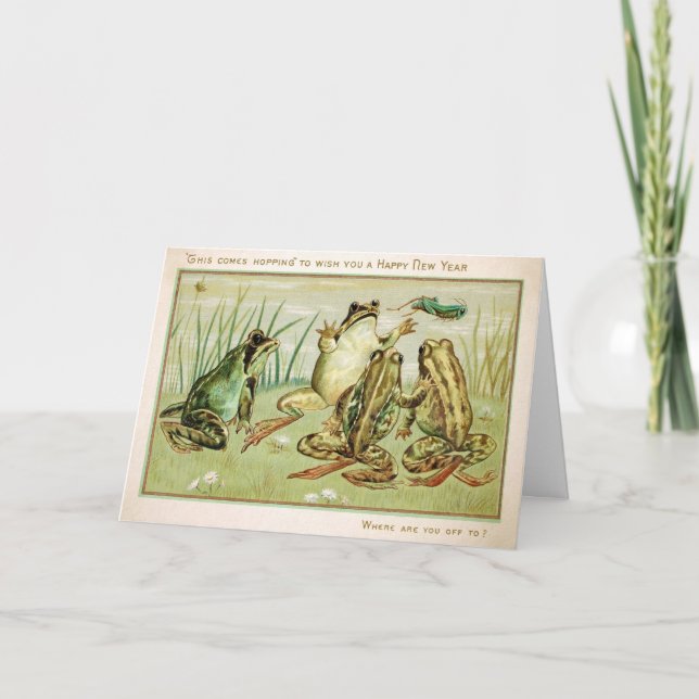 Festividades Cartão de Ano Novo de Rãs Antigas (Frente)