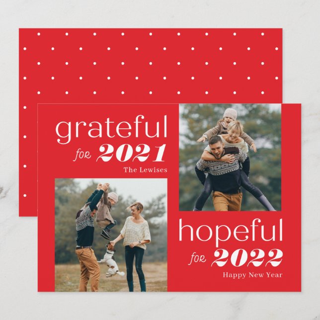 Festividades Cartão de Ano Novo editável Grato e Esperançoso Co (Frente/Verso)