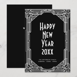 Festividades Cartão de Ano Novo feliz minimalista art déco retr