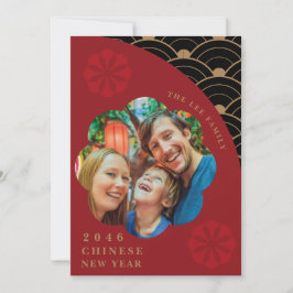 Festividades Cartão de Ano Novo para o Lunar Negro e Vermelho C