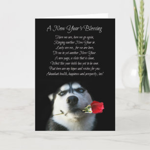 Festividades Cartão de Ano Novo Super Fofo com Cachorro Husky