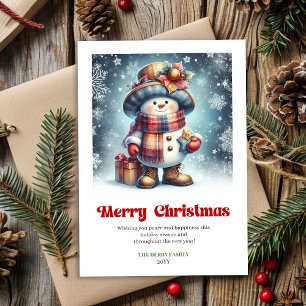 Festividades Cartão de aquarela festivo de Natal com boneco de