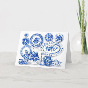 Festividades Cartão de Arte de Cores Aquáticas de Porcelana Azu