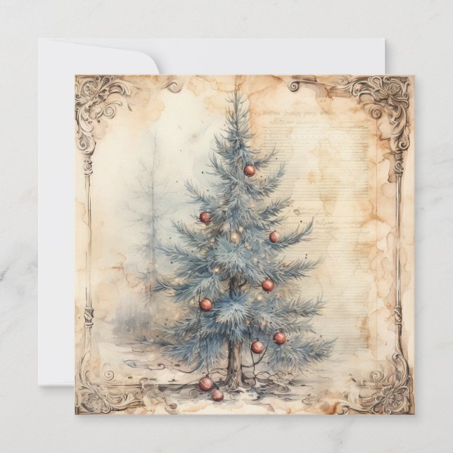 Festividades Cartão de Árvore de Natal Azul Vintage (Frente)
