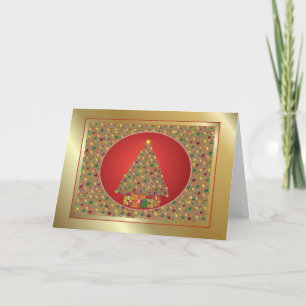 Festividades Cartão de Árvore de Natal Dourado e Vermelho