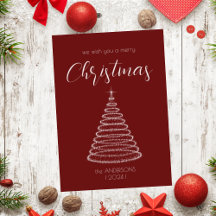cartão de árvore de Natal elegante burgundy brilha