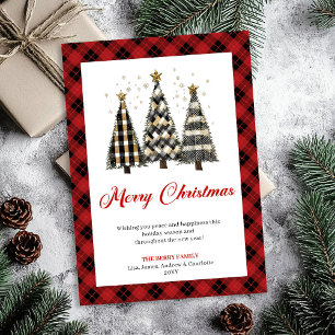 Festividades Cartão de Árvore de Natal Xadrez Preto e Vermelho