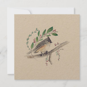 Festividades Cartão de Ave de Arte do Titmouse Tufado Holiday