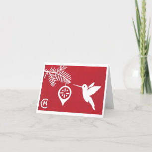 Festividades Cartão de Boas Festas com Beija-flor em Vermelho