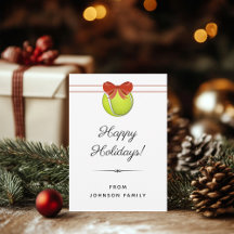 Cartão de Boas Festas com Laço Vermelho e Bola de 