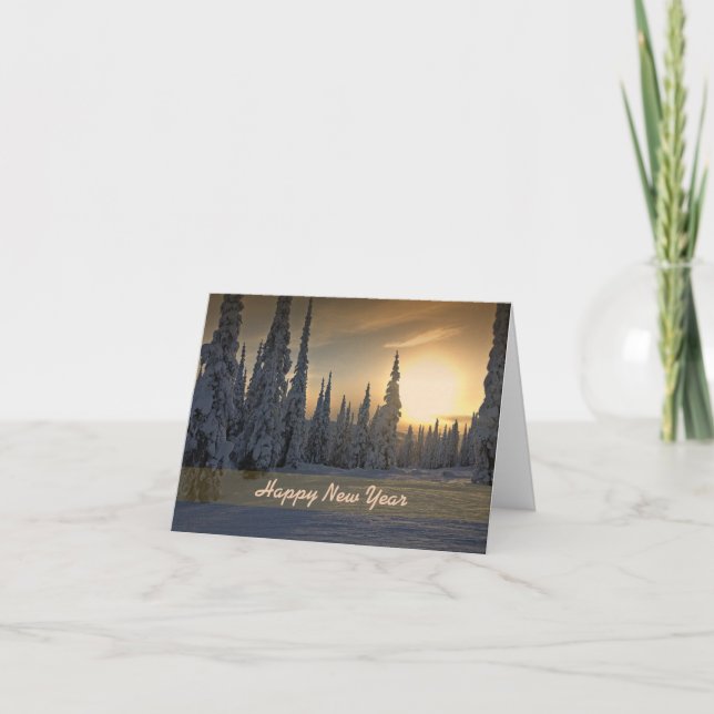 Festividades Cartão de Boas Festas de Ano Novo com Neve & Sol (Frente)