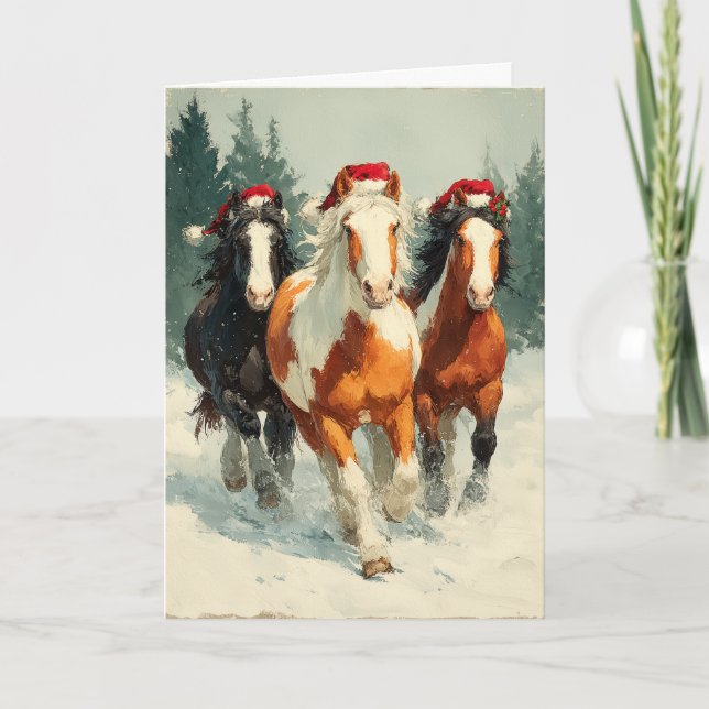 Festividades Cartão de Boas Festas de Natal com Cavalos (Frente)