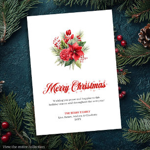 Festividades Cartão de Boas Festas de Natal com Flores em Aquar