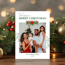 Cartão de Boas Festas de Natal com Foto de Poinset