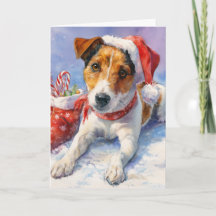 Cartão de Boas Festas de Natal com Jack Russell fo