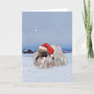 Festividades Cartão de Boas Festas de Natal com Pekingese