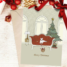 Cartão de Boas Festas de Natal Gato Branco