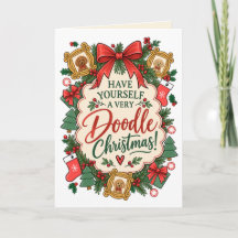 Cartão de Boas Festas de Natal Vintage Goldendoodl