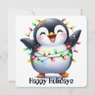 Festividades Cartão de Boas Festas de Pinguim Engraçado