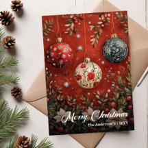 Cartão de Boas Festas Elegante com Enfeites de Nat
