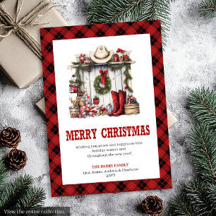 Festividades Cartão de Boas Festas Western Buffalo Rustic Plaid