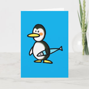 Festividades Cartão de Boas-Vindas com Pinguim Fofo e Peixe