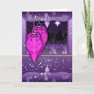 Festividades cartão de boas-vindas da estação em roxo com orn