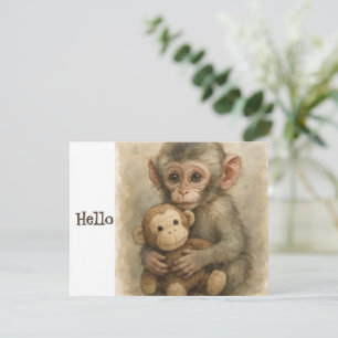 Festividades Cartão de Boas-Vindas de Macaco Bebê em Aquarela F