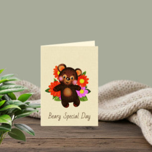 Festividades Cartão de Boas-Vindas Urso Fofo com Flores