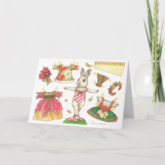 Festividades Cartão de boneca de papel de Natal Ballerina Bunny (Frente)