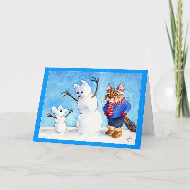 Festividades Cartão de boneco de gato de Natal engraçado (Frente)