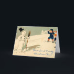 Festividades Cartão de boneco de neve de Natal gelado<br><div class="desc">Este trabalho de arte de colheita captura a diversão que as crianças têm por volta do Natal... nem sempre na neve, mas é um engano para o certo! Esta cena de neve gelada volta aos velhos dias de vocês! Altere o texto com um clique da ferramenta de edição e digite...</div>