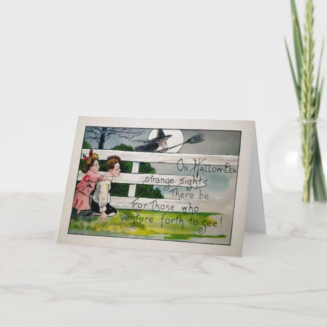 Festividades Cartão de Bruxa de Halloween Vintage (Frente)