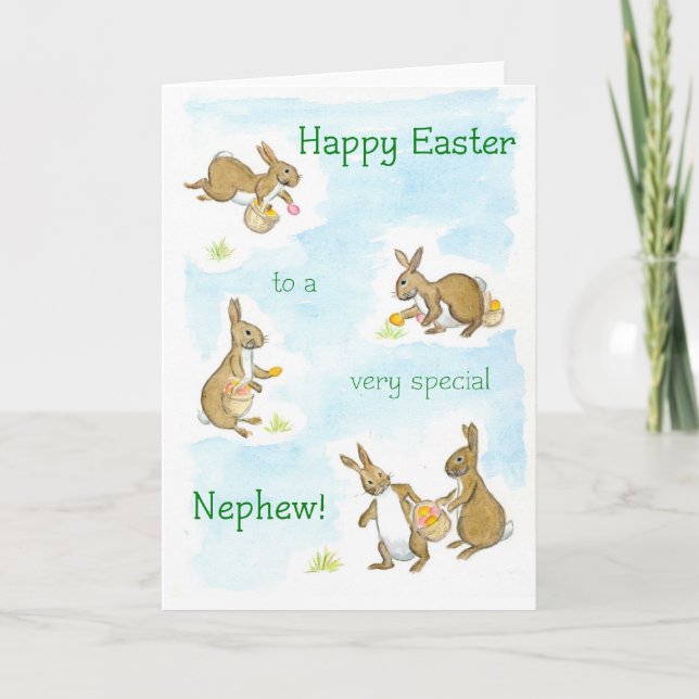 Festividades Cartão de Bunnies de Páscoa para um Sobrinho (Frente)