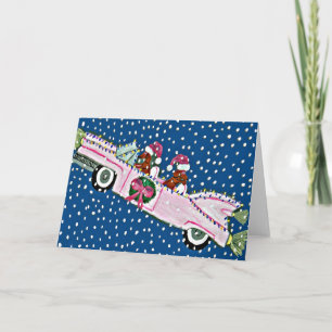 Festividades Cartão de Cadillac de Natal Dachshund Santas